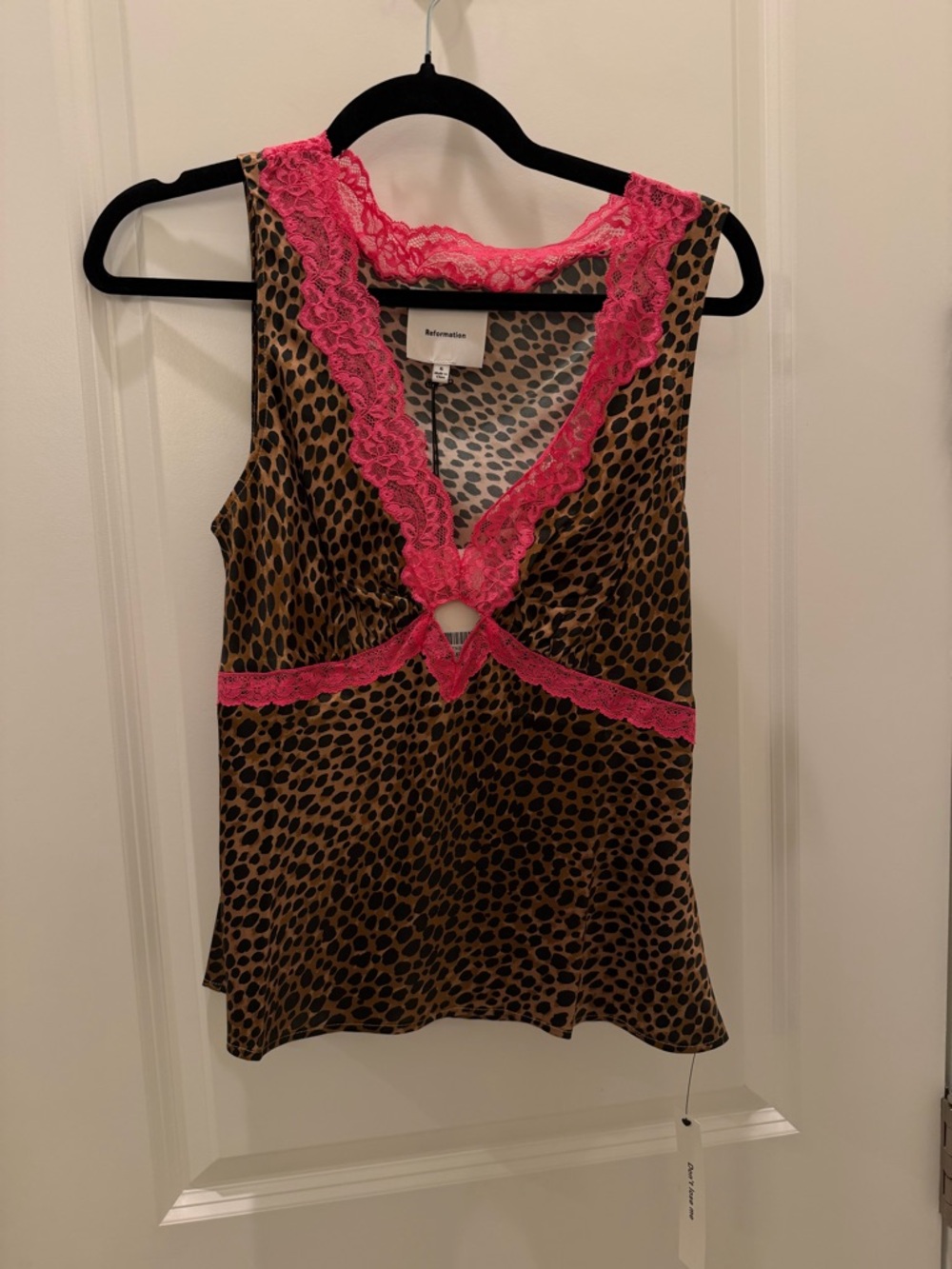 NWT Reformation Leopard Print Camisole with Hot Pink Lace